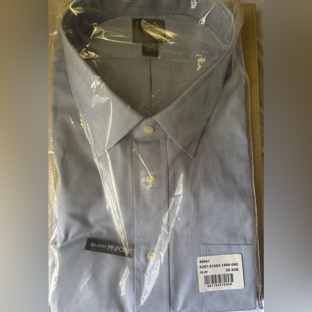 Nwt Joseph A Banks Blue Cotton Pinpoint Shirt 20-35b 100% Cotton